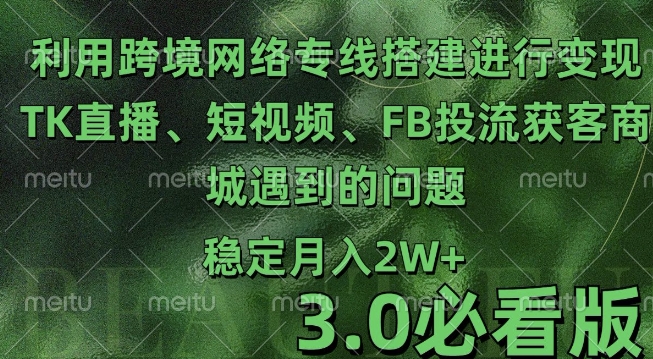 利用跨境电商网络及搭建TK直播、短视频、FB投流获客以及商城遇到的问题进行变现3.0必看版【揭秘】-悟空云赚AI