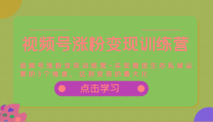 视频号涨粉变现训练营-实现微信生态私域运营的3个维度，达到变现的最大化-悟空云赚AI