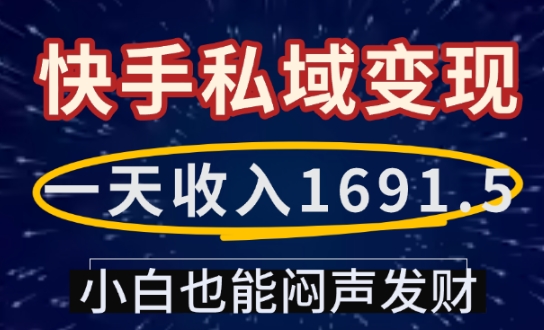 一天收入1691.5，快手私域变现，小白也能闷声发财-悟空云赚AI
