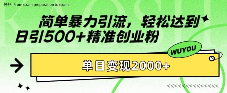 简单暴力引流，轻松达到日引500+精准创业粉，单日变现2k【揭秘】-悟空云赚AI