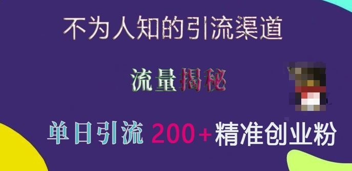 不为人知的引流渠道，流量揭秘，实测单日引流200+精准创业粉【揭秘】-悟空云赚AI