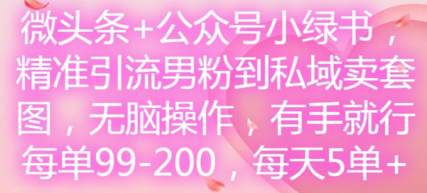 微头条+公众号小绿书，精准引流男粉到私域卖套图，无脑操作，有手就行，每单99-200，每天5单-悟空云赚AI