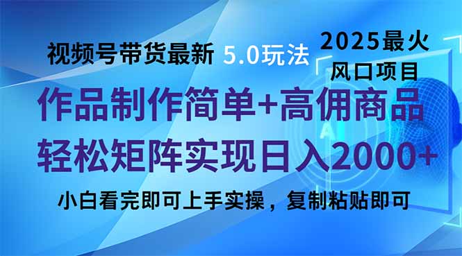 视频号带货最新5.0玩法，作品制作简单，当天起号，复制粘贴，轻松矩阵…-悟空云赚AI