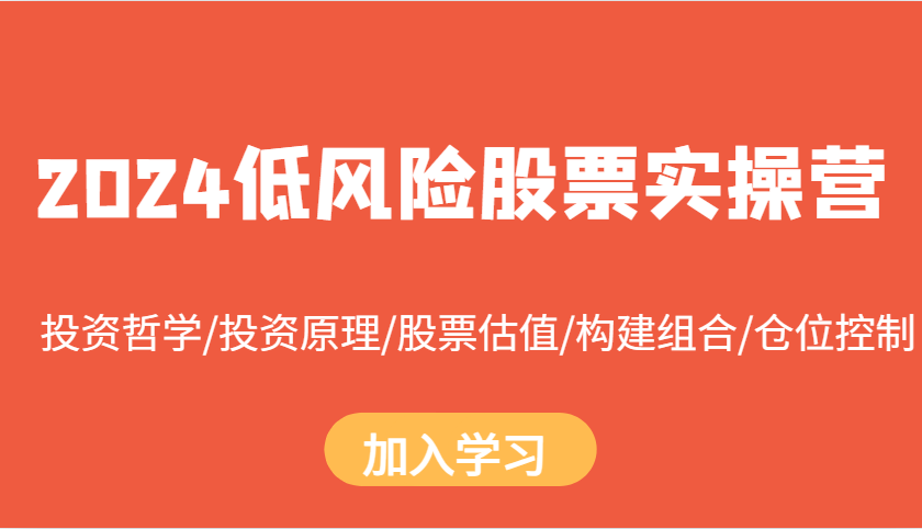 2024低风险股票实操营：投资哲学/投资原理/股票估值/构建组合/仓位控制-悟空云赚AI