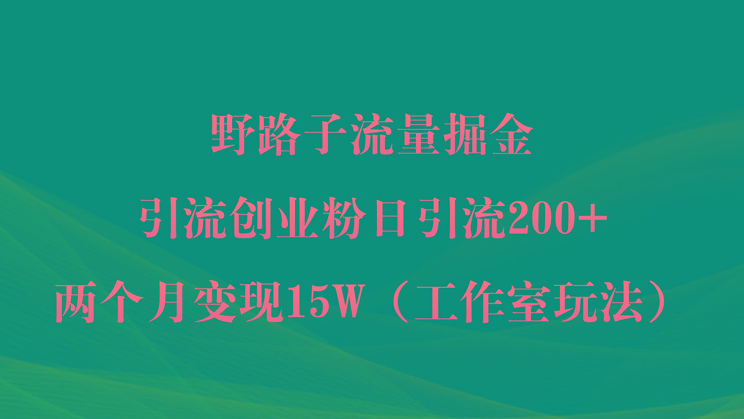 (9513期)野路子流量掘金，引流创业粉日引流200+，两个月变现15W(工作室玩法))-悟空云赚AI
