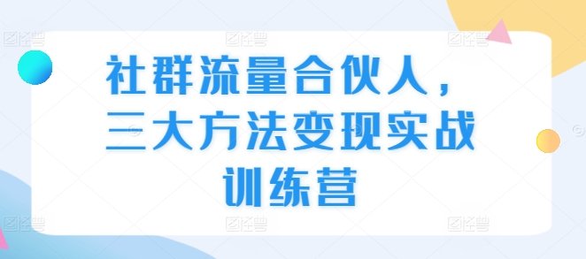 社群流量合伙人，三大方法变现实战训练营-悟空云赚AI