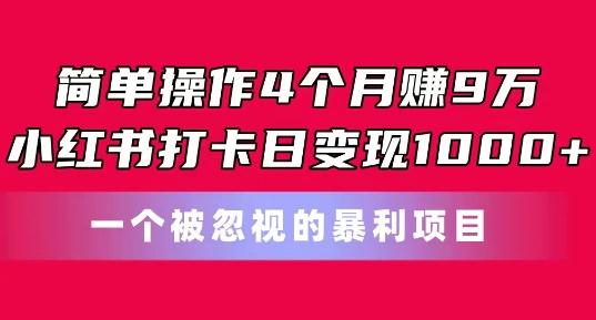 简单操作4个月赚9w，小红书打卡日变现1k，一个被忽视的暴力项目【揭秘】-悟空云赚AI