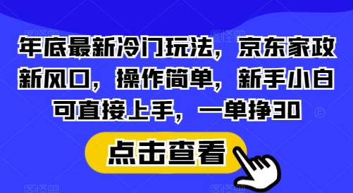 年底最新冷门玩法，京东家政新风口，操作简单，新手小白可直接上手，一单挣30【揭秘】-悟空云赚AI
