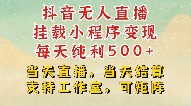 抖音无人直播挂载小程序变现每天纯利500+当天直播，当天结算支持工作室，可矩阵【揭秘】-悟空云赚AI