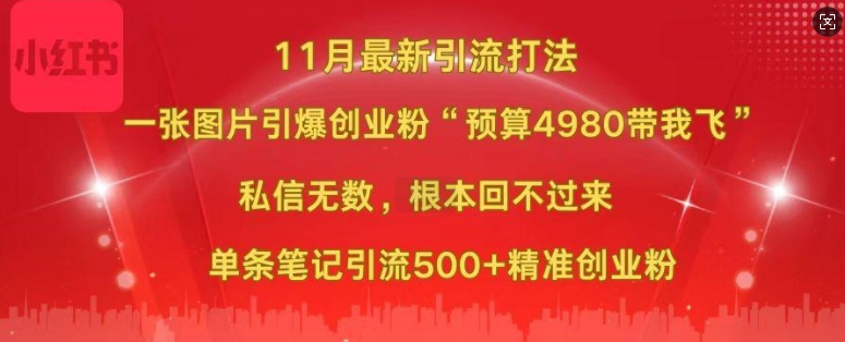 小红书11月最新图片打粉，一张图片引爆创业粉，“预算4980带我飞”，单条引流500+精准创业粉-悟空云赚AI