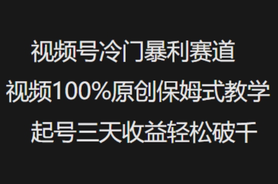 视频号冷门暴利赛道视频100%原创保姆式教学起号三天收益轻松破千-悟空云赚AI