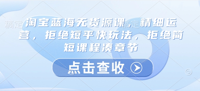 淘宝蓝海无货源课，精细运营，拒绝短平快玩法，拒绝简短课程凑章节-悟空云赚AI
