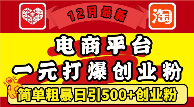 12月最新：电商平台1元打爆创业粉，简单粗暴日引500+精准创业粉，轻松月入过W【揭秘】-悟空云赚AI