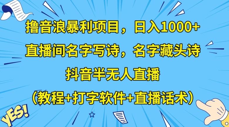 撸音浪暴利项目，日入1000+，直播间名字写诗，名字藏头诗，抖音半无人直播（教程+打字软件+直播话术）【揭秘】-悟空云赚AI