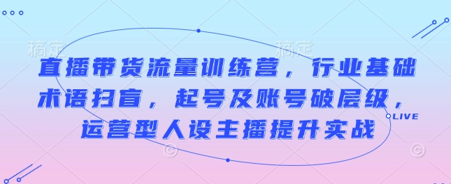 直播带货流量训练营，行业基础术语扫盲，起号及账号破层级，运营型人设主播提升实战-悟空云赚AI