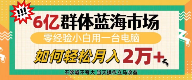 6亿群体蓝海市场，零经验小白用一台电脑，如何轻松月入过w【揭秘】-悟空云赚AI