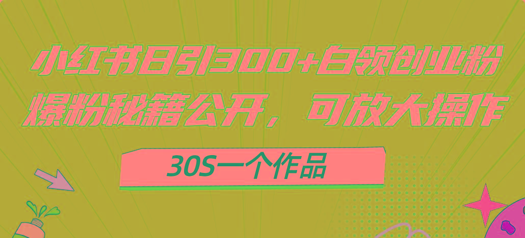 小红书日引300+高质白领创业粉，可放大操作，爆粉秘籍！30s一个作品-悟空云赚AI
