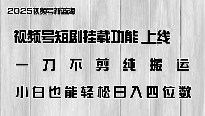 视频号短剧挂载功能上线，一刀不剪纯搬运，小白也能轻松日入四位数-悟空云赚AI