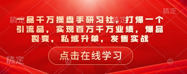 一品千万操盘手研习社，打爆一个引流品，实现百万千万业绩，爆品裂变，私域升单，发售实战-悟空云赚AI