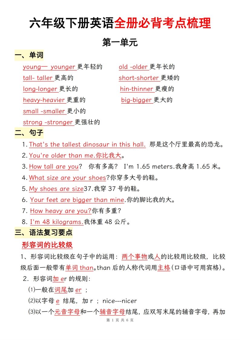 六下人教pep英语全册必背考点梳理-悟空云赚AI