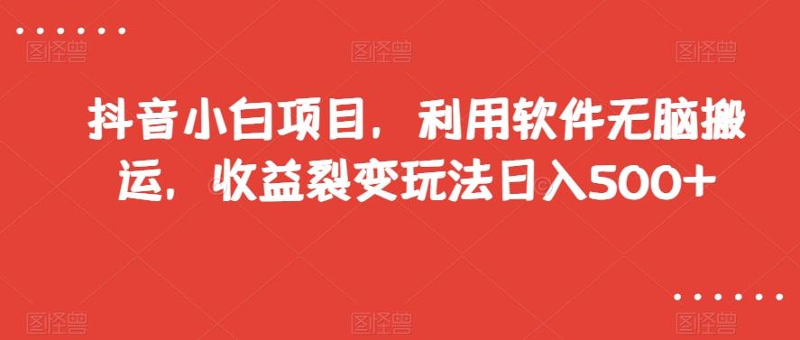 抖音小白项目，利用软件无脑搬运，收益裂变玩法日入500+【揭秘】-悟空云赚AI