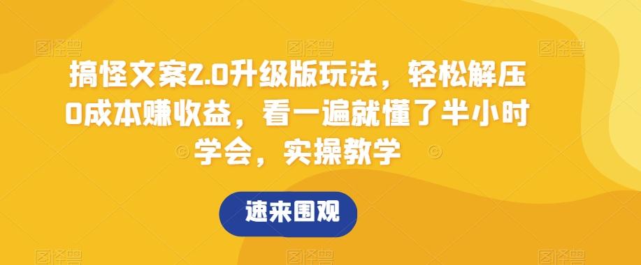 搞怪文案2.0升级版玩法，轻松解压0成本赚收益，看一遍就懂了半小时学会，实操教学【揭秘】-悟空云赚AI