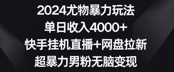 2024尤物暴力玩法，单日收入4000+，快手挂机直播+网盘拉新，超暴力男粉无脑变现【揭秘】-悟空云赚AI