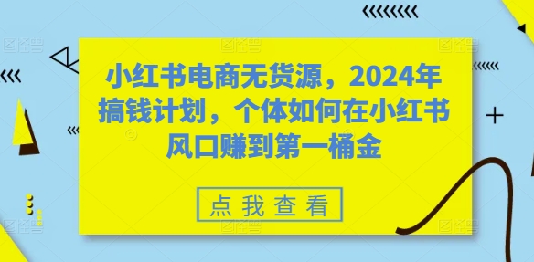 小红书电商无货源，2024年搞钱计划，个体如何在小红书风口赚到第一桶金-悟空云赚AI