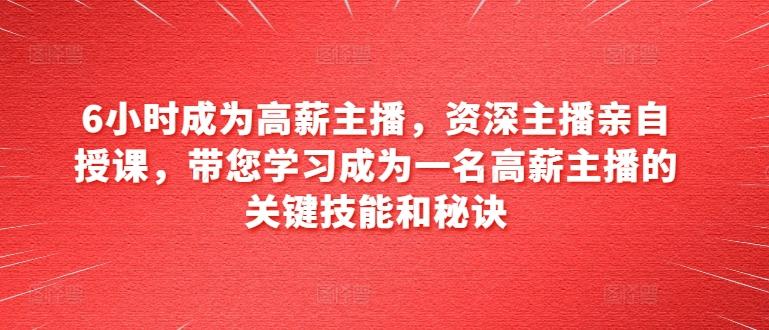 6小时成为高薪主播，资深主播亲自授课，带您学习成为一名高薪主播的关键技能和秘诀-悟空云赚AI