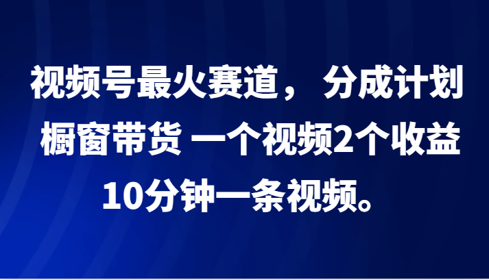 视频号最火赛道， 分成计划， 橱窗带货，一个视频2个收益，10分钟一条视频。-悟空云赚AI