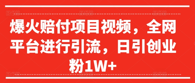 爆火赔付项目视频，全网平台进行引流，日引创业粉1W+【揭秘】-悟空云赚AI
