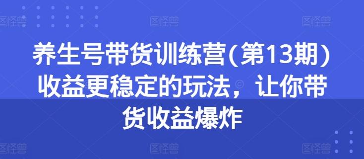 养生号带货训练营(第13期)收益更稳定的玩法，让你带货收益爆炸-悟空云赚AI