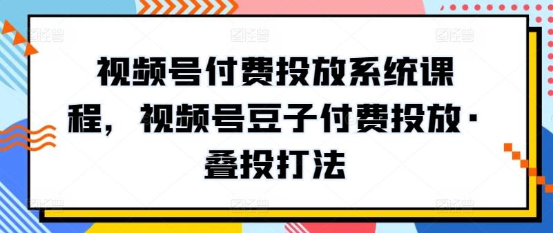 视频号付费投放系统课程，视频号豆子付费投放·叠投打法-悟空云赚AI
