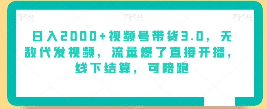 日入2000+视频号带货3.0，无敌代发视频，流量爆了直接开播，线下结算，可陪跑-悟空云赚AI