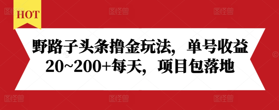 野路子头条撸金玩法，单号收益20~200+每天，项目包落地-悟空云赚AI