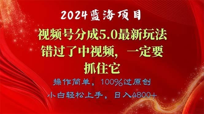 2024蓝海项目，视频号分成计划5.0最新玩法，错过了中视频，一定要抓住…-悟空云赚AI