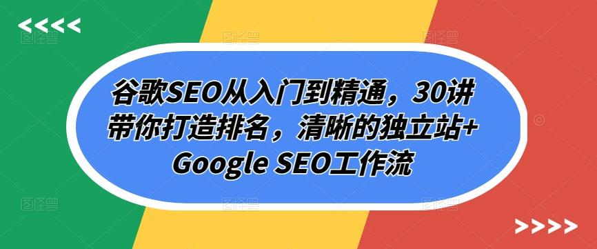 谷歌SEO从入门到精通，30讲带你打造排名，清晰的独立站+Google SEO工作流-悟空云赚AI