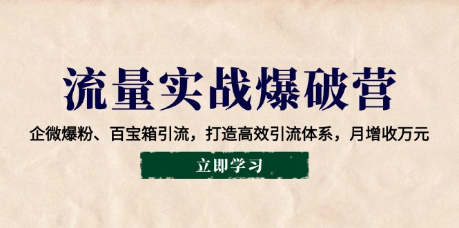 流量实战爆破营：企微爆粉、百宝箱引流，打造高效引流体系，月增收万元-悟空云赚AI