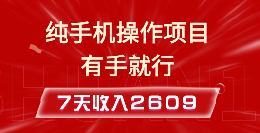 纯手机操作的小项目，有手就能做，7天收入2609+实操教程【揭秘】-悟空云赚AI