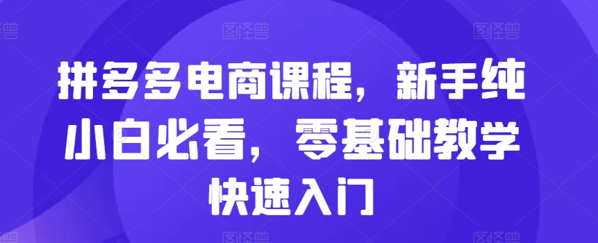 拼多多电商课程，新手纯小白必看，零基础教学快速入门-悟空云赚AI