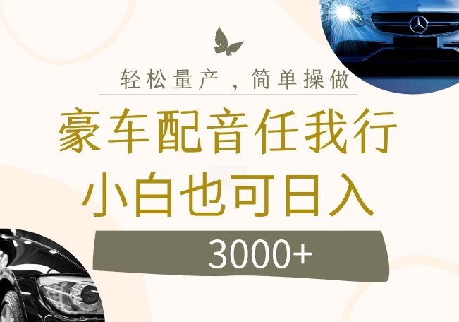 不为人知的暴力小项目，豪车配音，日入几张【揭秘】-悟空云赚AI