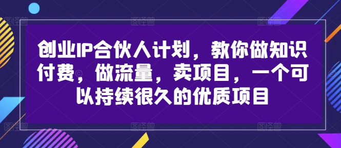 创业IP合伙人计划，教你做知识付费，做流量，卖项目，一个可以持续很久的优质项目-悟空云赚AI