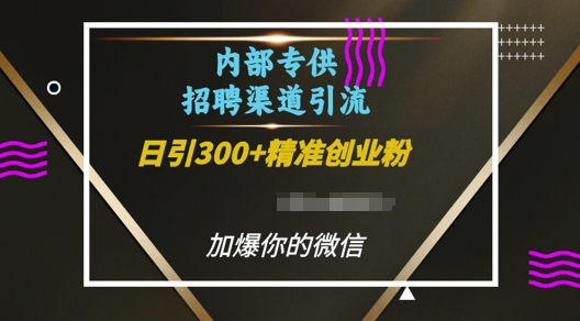 内部招聘渠道日引流300+创业粉，加爆你的微信【揭秘】-悟空云赚AI