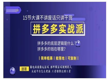 朋哥电商(拼多多实战派)，15节大课不讲废话只讲干货，简单粗暴 能落地 可复制-悟空云赚AI