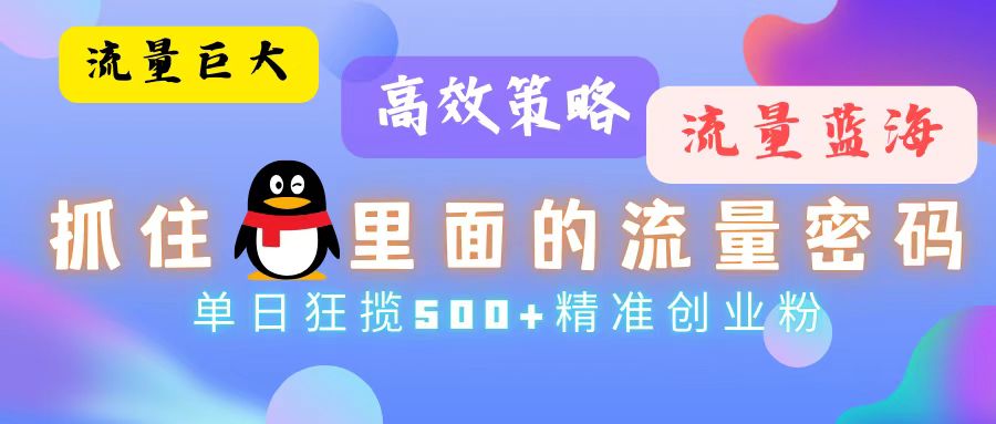 流量蓝海，抓住QQ里面的流量密码！高效策略，单日狂揽500+精准创业粉-悟空云赚AI