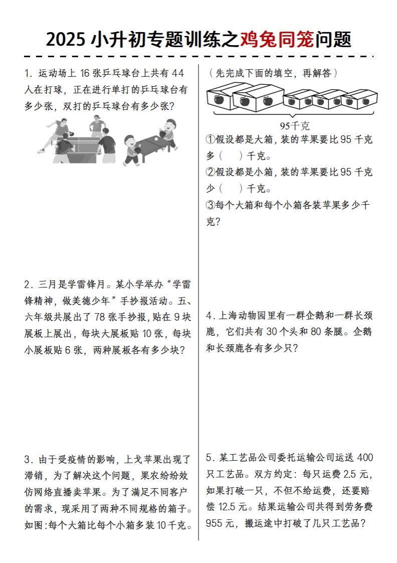 2025小升初专题训练之鸡兔同笼问题-悟空云赚AI